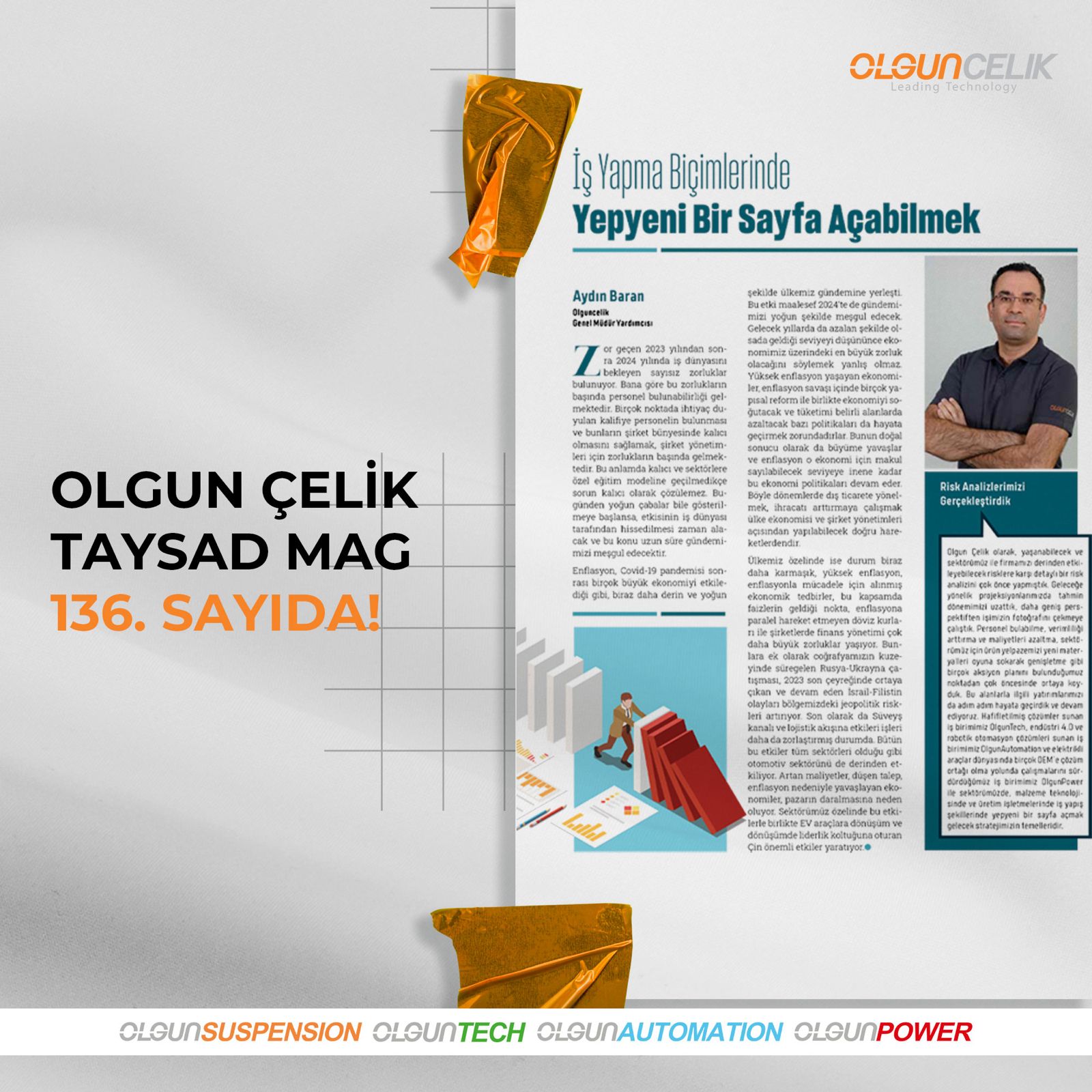 Olgun Çelik olarak TAYSAD Dergisi’nin Son Sayısındayız!